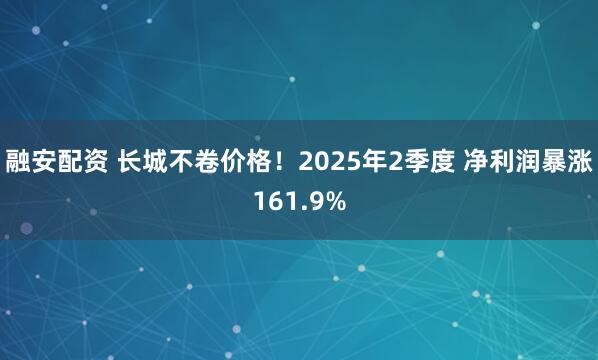 融安配资 长城不卷价格！2025年2季度 净利润暴涨161.9%