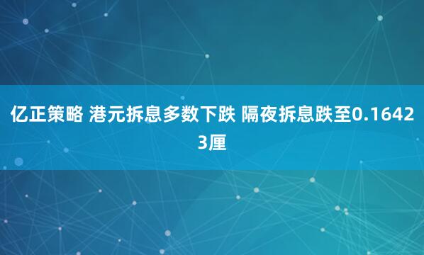 亿正策略 港元拆息多数下跌 隔夜拆息跌至0.16423厘