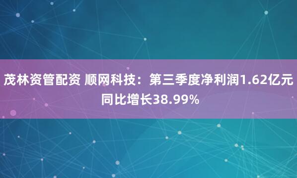 茂林资管配资 顺网科技：第三季度净利润1.62亿元 同比增长38.99%