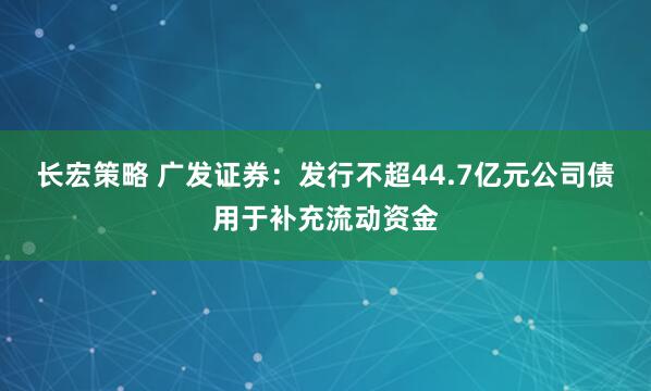 长宏策略 广发证券：发行不超44.7亿元公司债用于补充流动资金